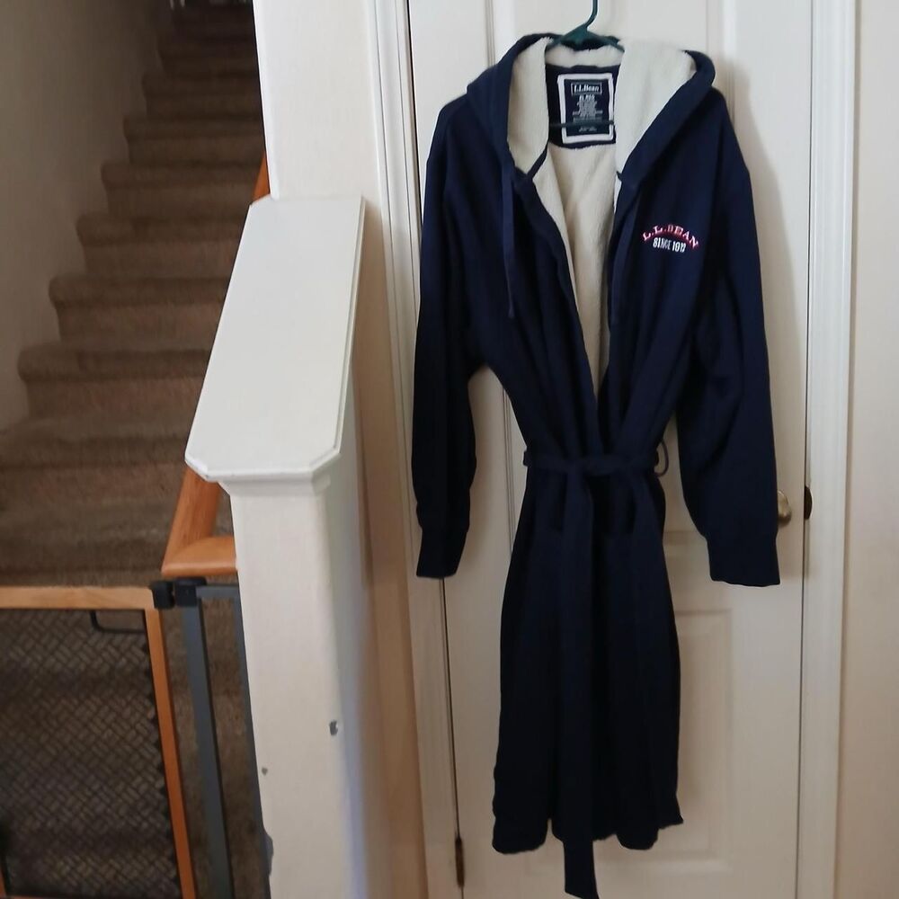 L.L.Bean Hooded Fleece Lined Rugby Robe Men's Size XL Loungewear Cozy Gorpcore